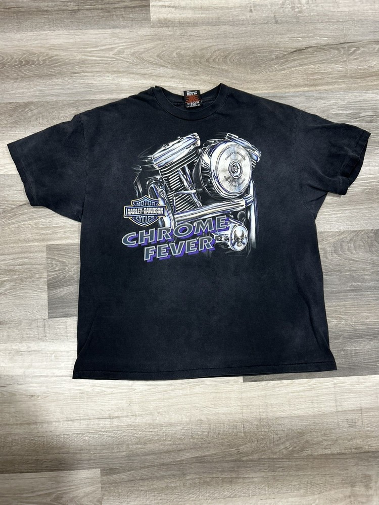 Vintage 90s Harley Davidson Chrome Fever T-Shirt Harley Size XL 1994 Faded Black