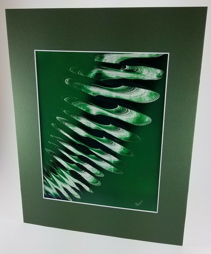 Abstract Painting in green by Jason Girard with attached color matte board.