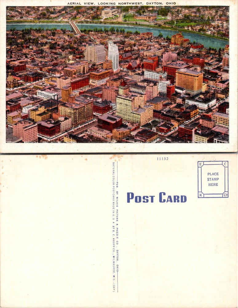 Aerial View Looking Northwest Dayton Ohio OH Postcard