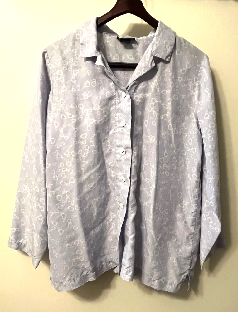 VINTAGE 80s LANDS' END BLUE BUTTON 100% SILK BLOUSE SHIRT TOP WOMEN'S SIZE 14 16