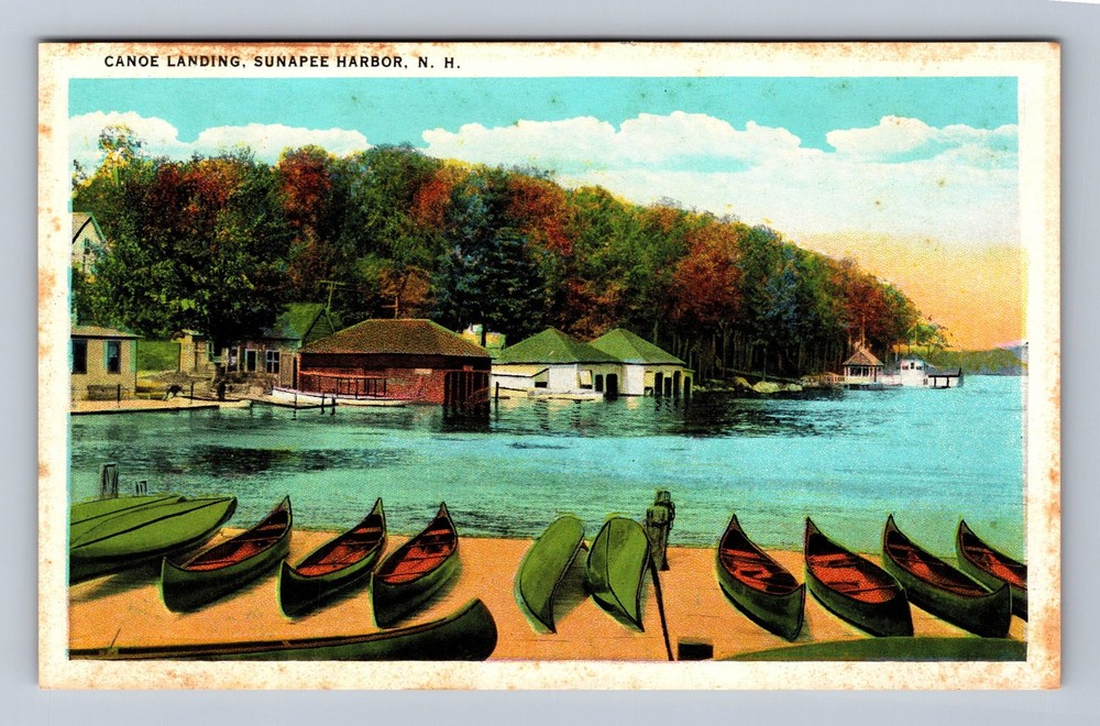 Sunapee Harbor NH- New Hampshire Canoe Landing Vintage Postcard