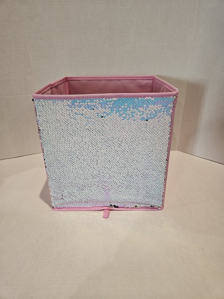 Pink Sequin Reversible Storage Cube 10x10x10 Collapsible