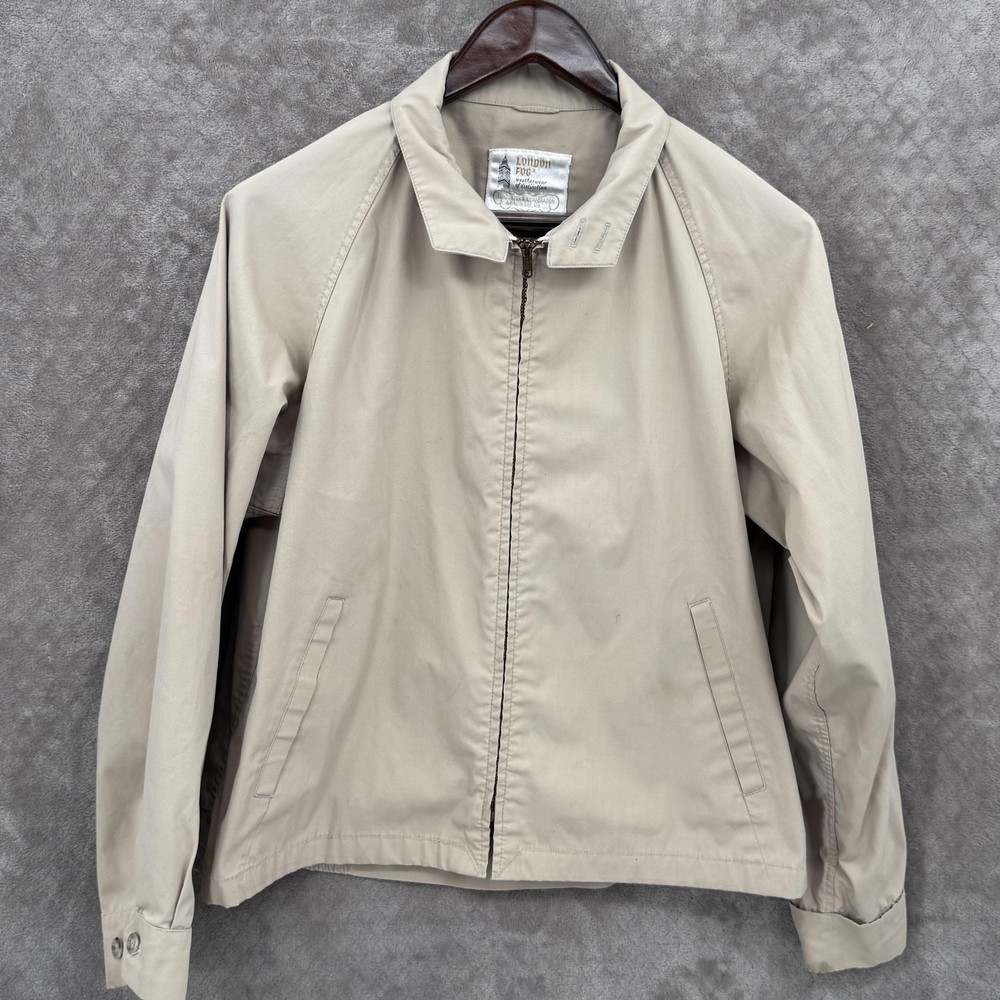 Vintage London Fog Jacket Mens 42 Beige Microfiber Windbreaker Talon Zip Short