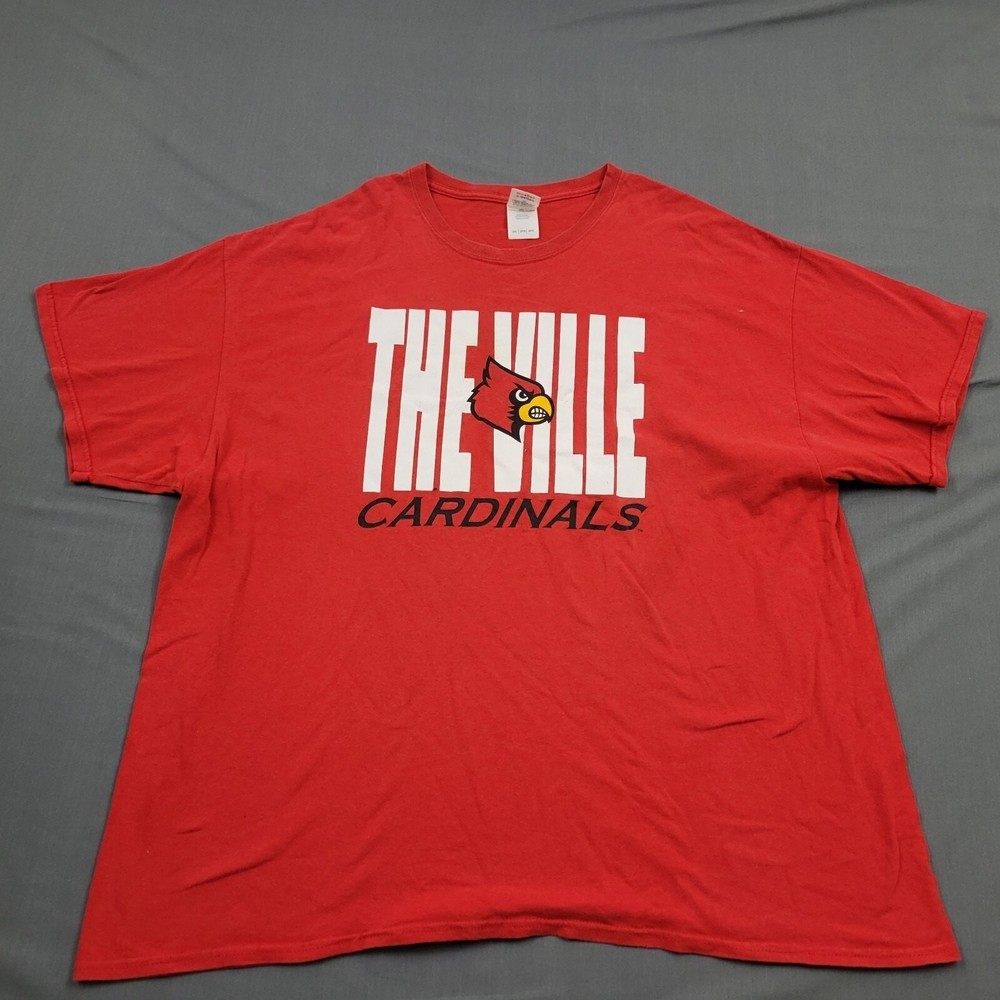 Gildan Louisville Cardinals The Ville Red Graphic T-Shirt Mens 2XL Heavy Cotton