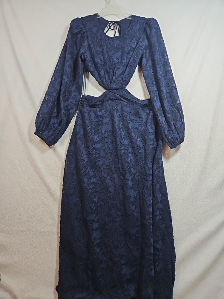 ASTR The Label Cutout Floral Maxi Dress, Navy, Size Large