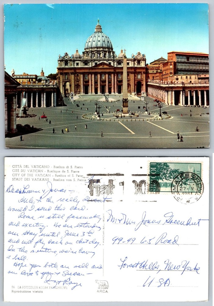 1961 Vatican City St. Peter's Basilica Square Piazza Postcard ARCA Rome Italy
