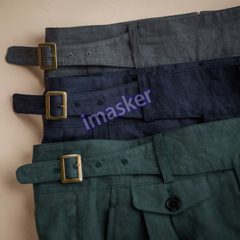 Retro GURKHA Linen Trousers with Belted High Waist
