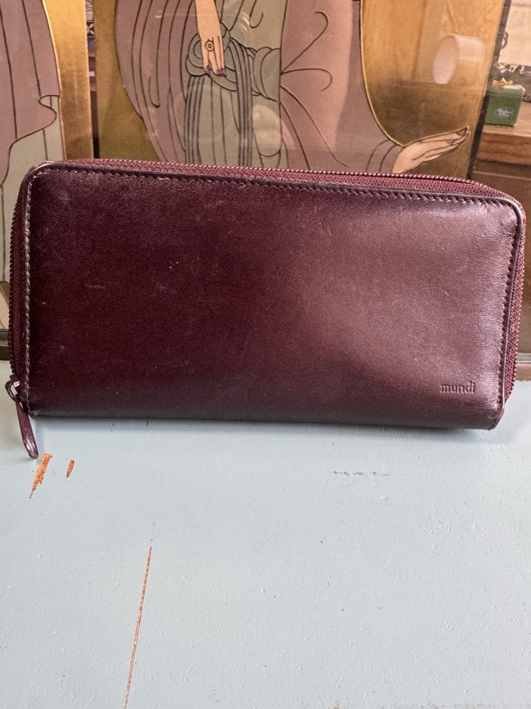 Mundi Genuine Leather Women's Wallet Clutch Brown Multi Compartments Zip Around