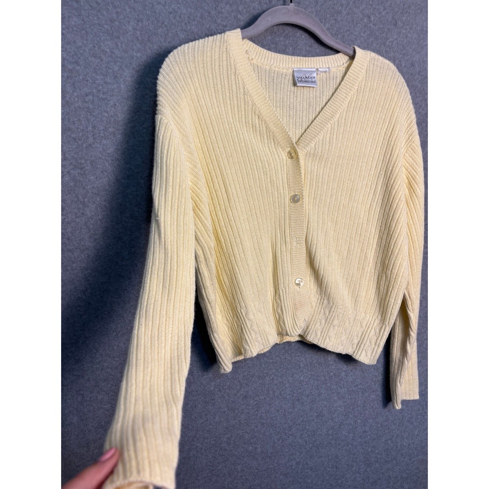 Vintage Liz Claiborne Butter Yellow Cropped Cardigan Sweater Cottagecore M/L