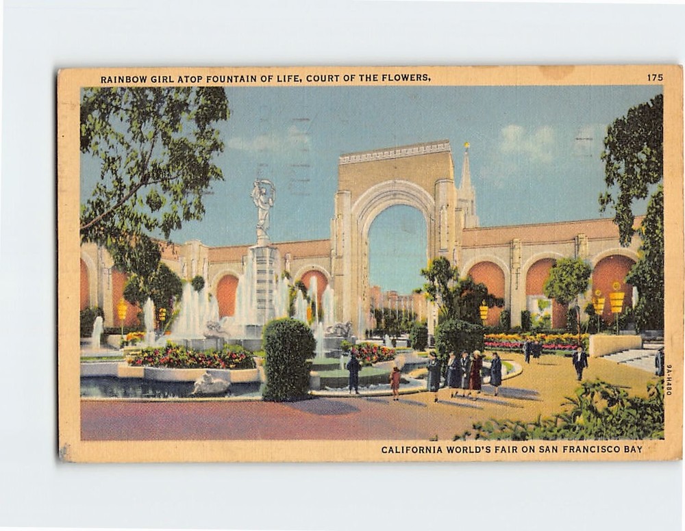 Postcard Rainbow Girl Statue Fountain of Life Court of the Flowers World's Fair