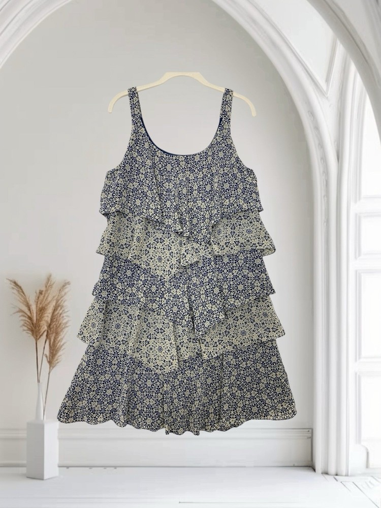 Robbie Bee Geo Print Layered Dress Women’s Size 12 Whimsy Party Y2K Boho Chic