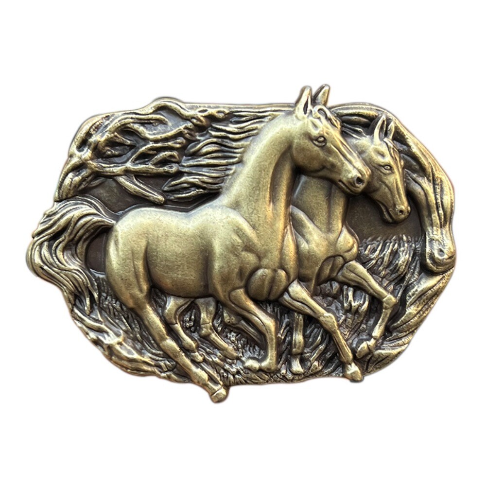 Western Belt Buckle for Men Women Cowboy Rodeo Vintage Style Wear Running Horses