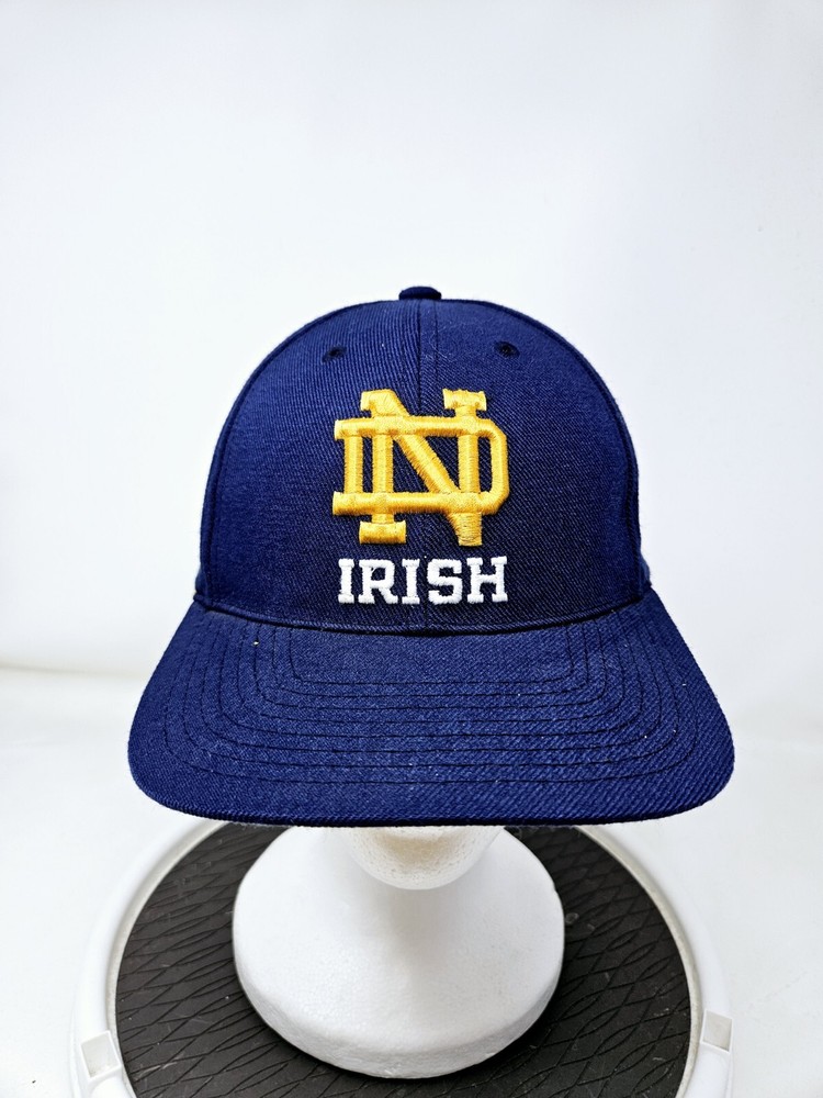 Vintage 90s Notre Dame Fighting Irish Snapback Cap Blue Gold NCAA Spell Out
