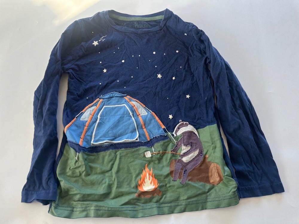 Mini Boden Boys 8-9 Y Animal Camping Applique Tent Door Flap Long Sleeve Tee