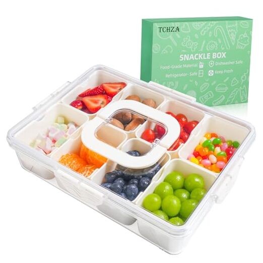 Snackle Box Container with Divided Tray and Secure Lid Dishwasher Safe in White  
