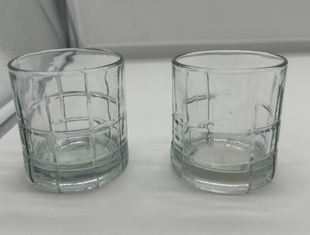 Set Of 2 Vintage Anchor Hocking TARTAN Manchester Old Fashioned Lowball Glasses