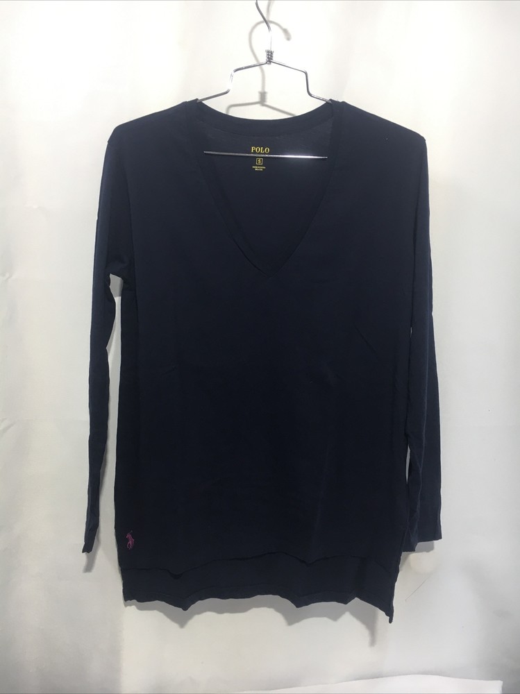 Ralph Lauren Sport Shirt Women’s Size S  Navy Long Sleeve V Neck .