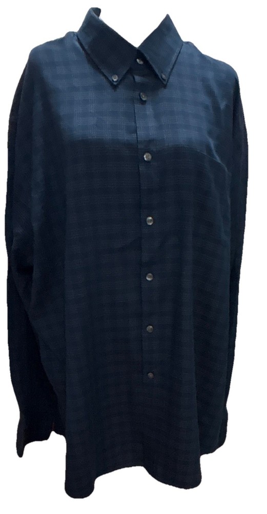 Van Heusen Blue Plaid Men's Button-Down Shirt Long Sleeve Collared XXL 18-18.5