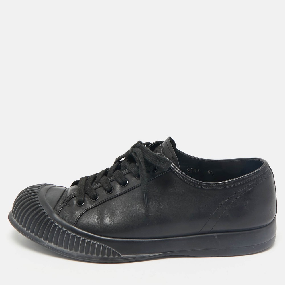 Prada Black Leather Lace-Up Sneakers Men's Size 42.5 EU