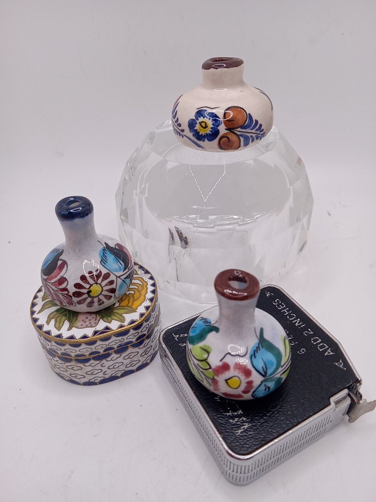 3 Mexican Folk Art Miniature Vase Pottery Mini Talavera Hand-Painted