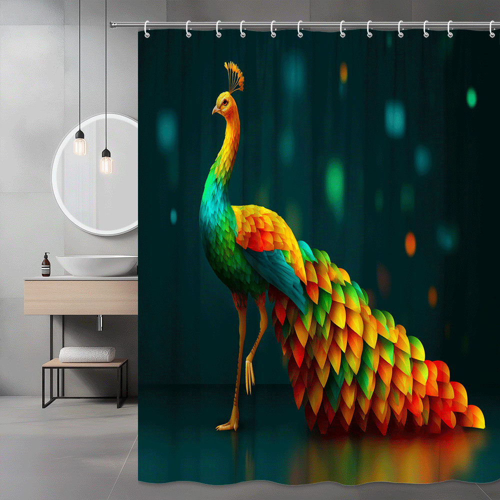 Rainbow Peacock Shower Curtain Graphic Bird Print