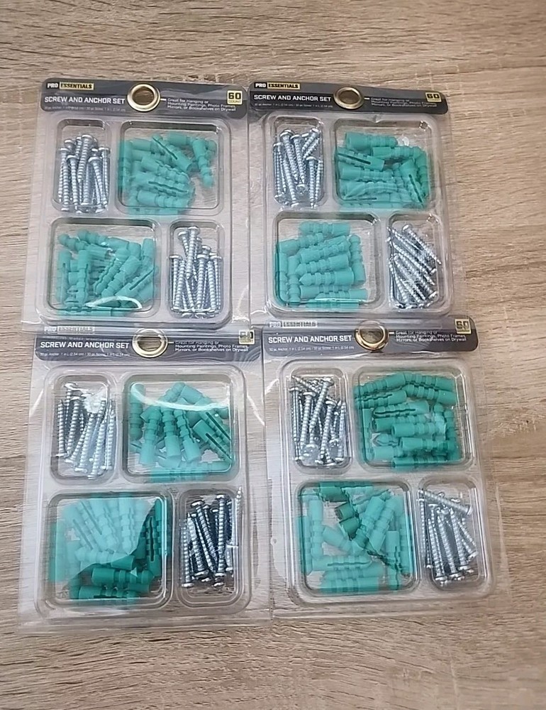 Juego de tornillos y anclajes de pared Pro Essentials enchufes de expansión 60 unidades (4 juegos)