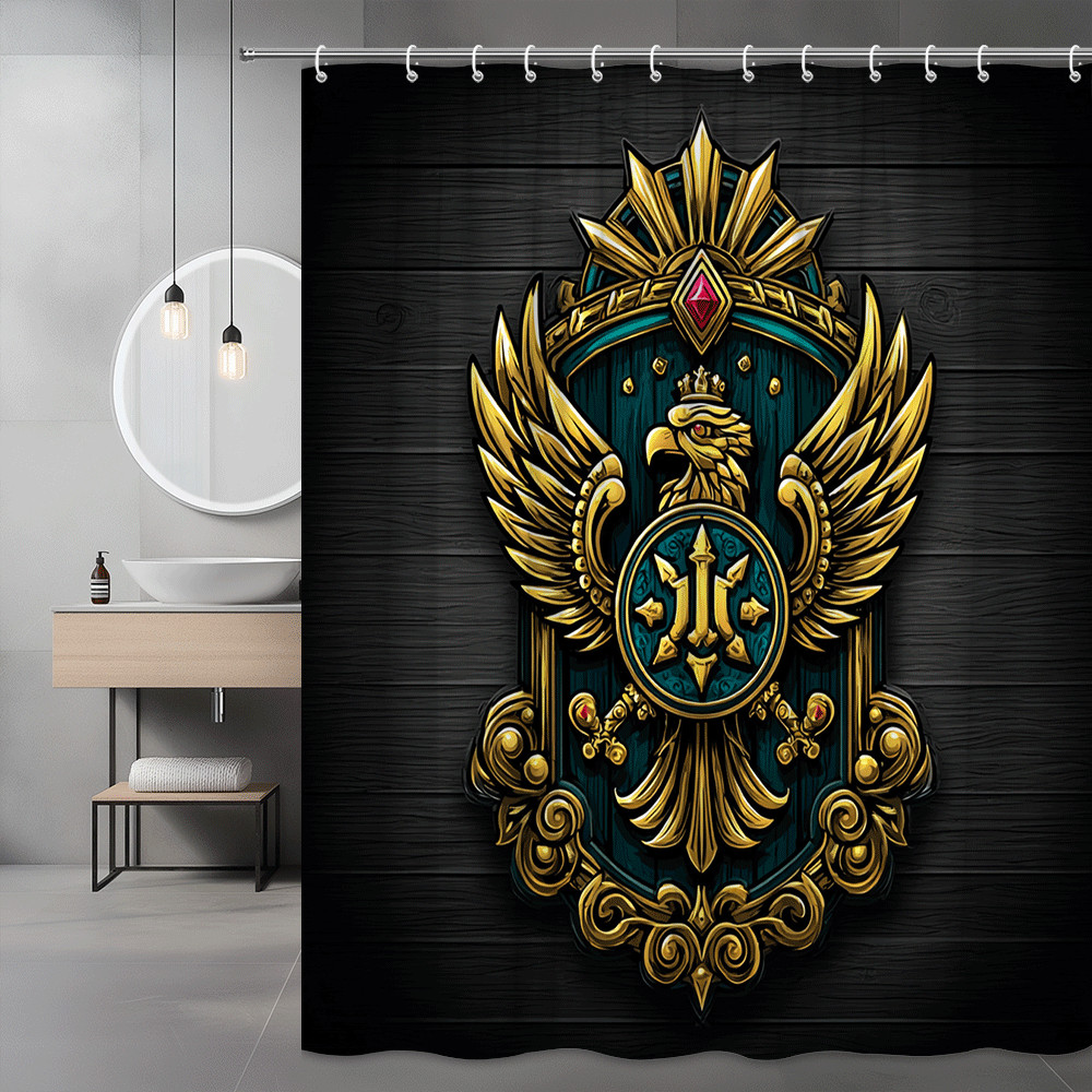 Gothic Eagle Crest Shower Curtain Gold Black Graphic