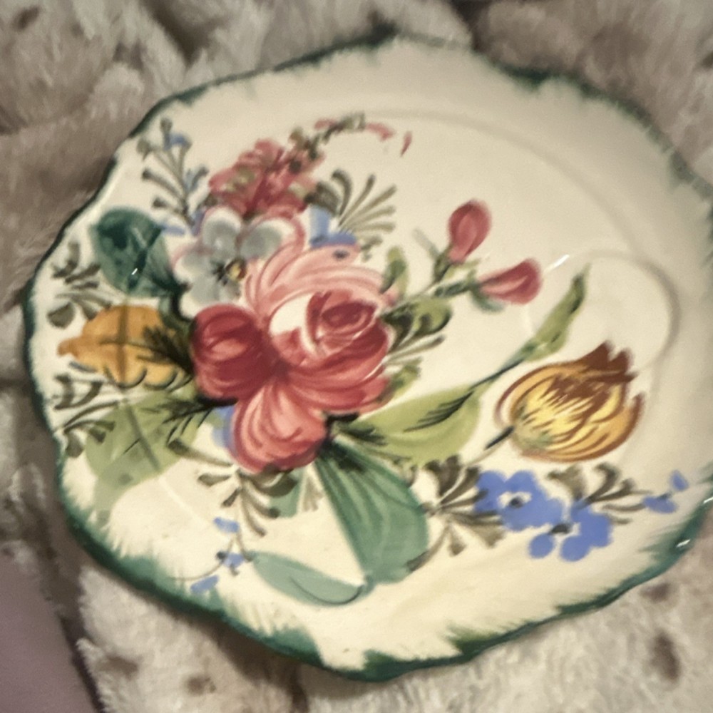 Oval Ceramic Decorative Plate Hand-Painted Floral Pattern White Multicolor