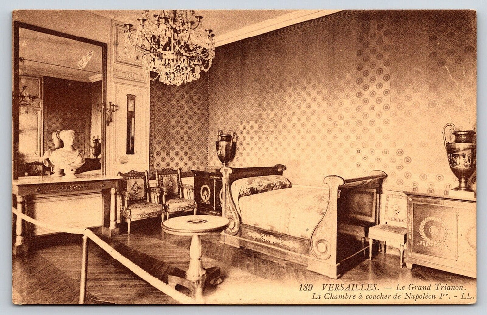 Vintage Old Indoor Postcard Versailles The Grand Trianon Napoleon's Bed Room