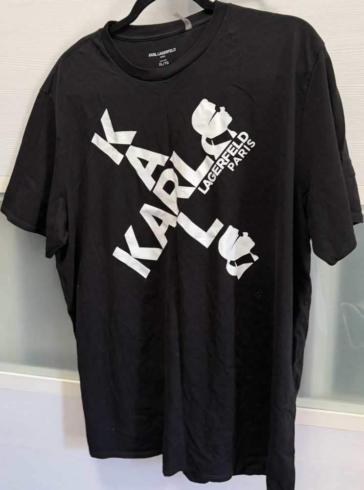 Karl Lagerfeld Paris Men's Black Crew Neck Graphic Logo T-Shirt, XL