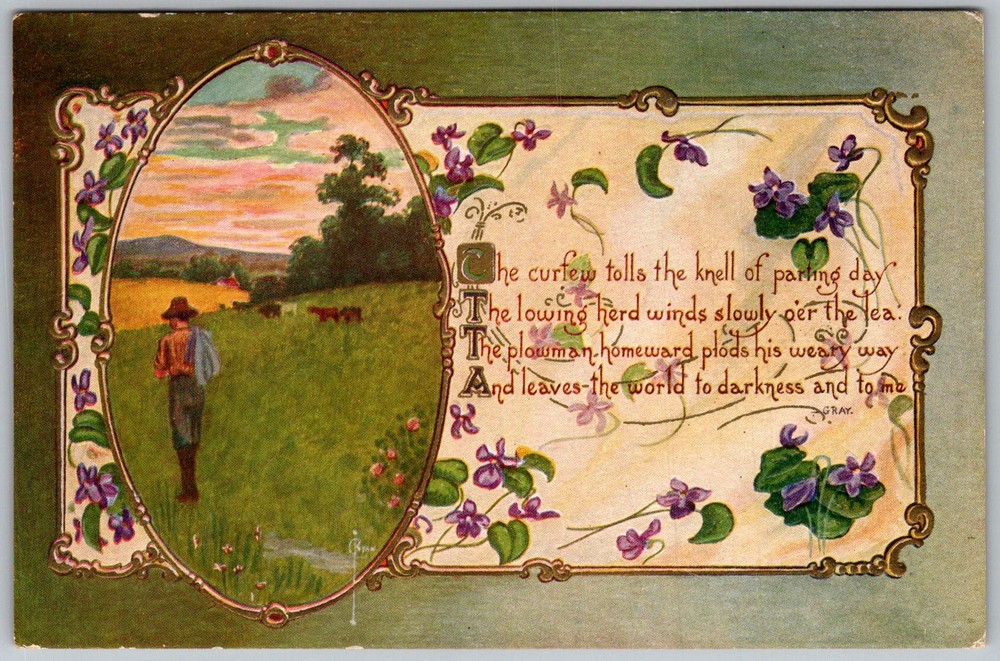 Antique Postcard Thomas Gray Elegy Illustration Kellerton, IA 1910s