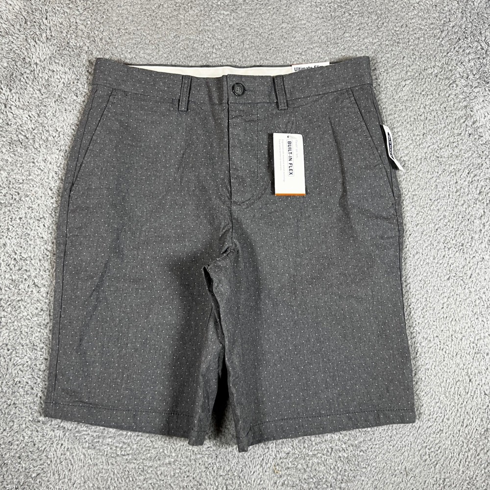 Old Navy Ultimate Slim Fit Mens Shorts Gray Dot Print Built-In Flex 32 Casual