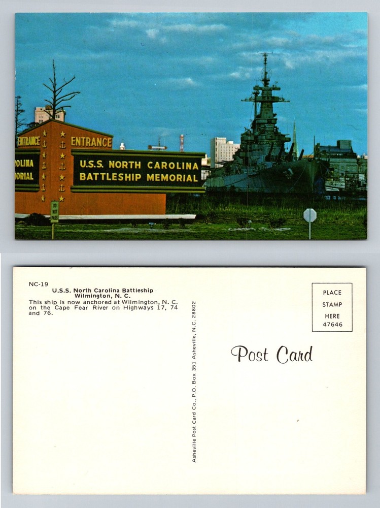Wilmington, NC-North Carolina, USS North Carolina Battleship Vintage Postcard