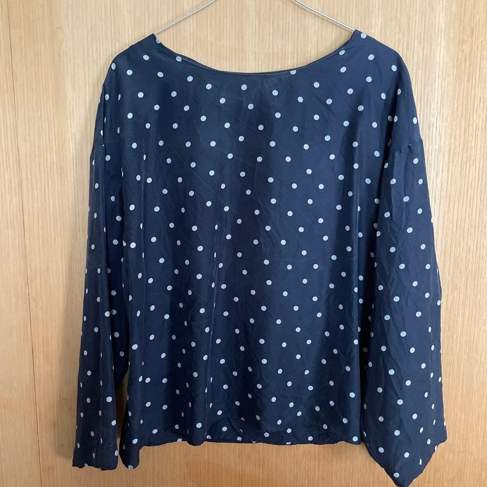 arts&science Navy Silk Blouse with White Dots, Size M