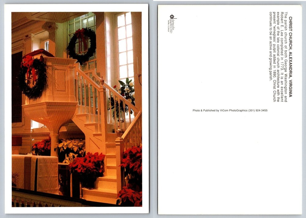 Christ Church Alexandria VA Christmas Poinsettias Wineglass Pulpit Postcard