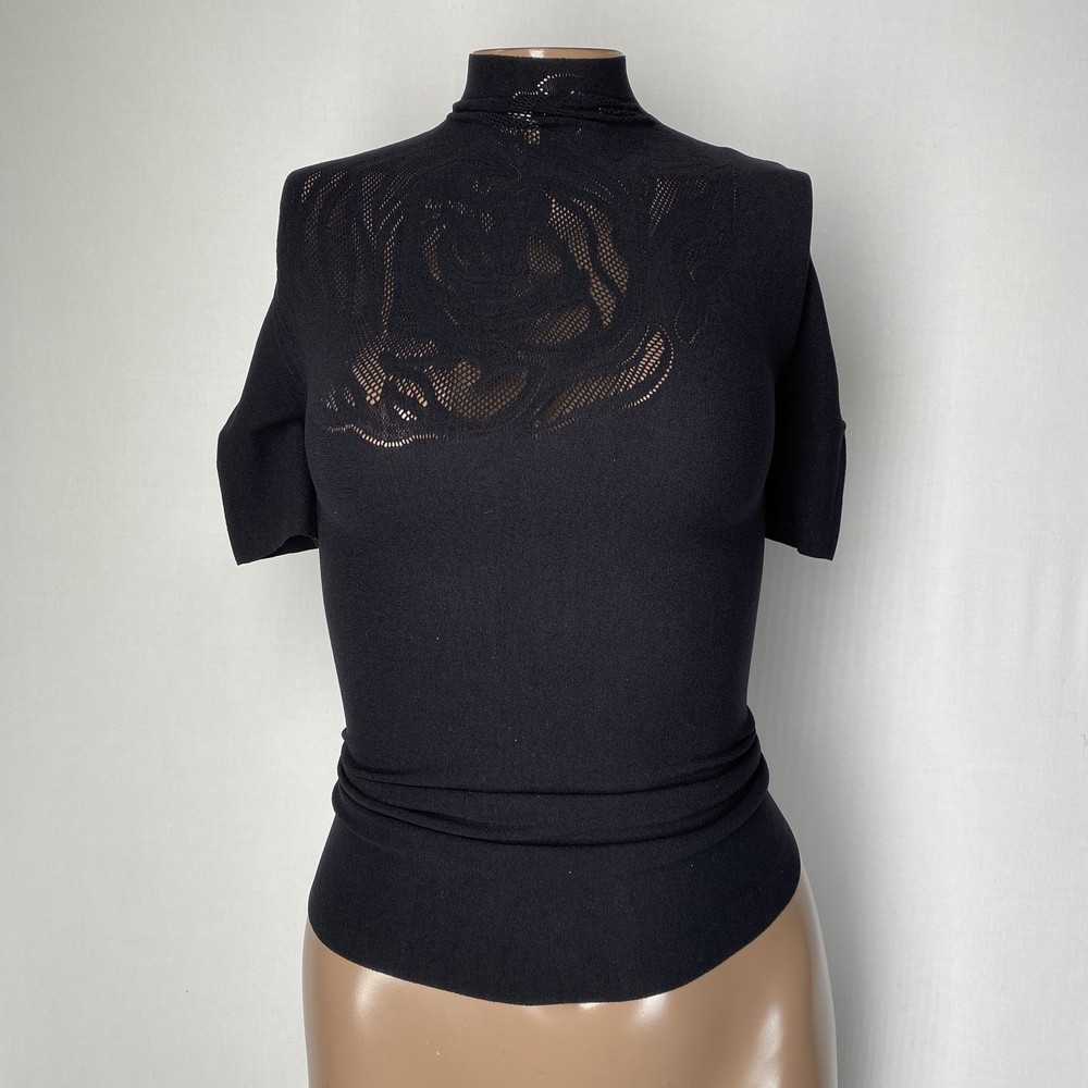 Wolford Womens Top Black Size XS Rose Net Short Sleeve Pullover Polyamide Blend