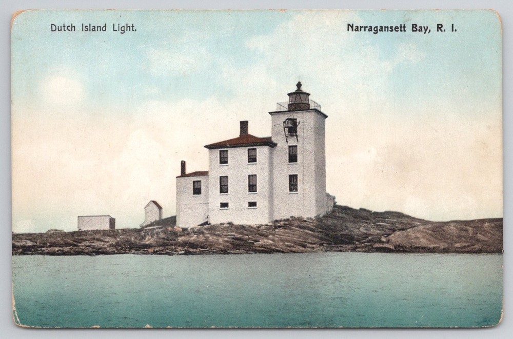 Dutch Island Light Narragansett Bay RI Lighthouse Poly-Chrome Postcard c1910s