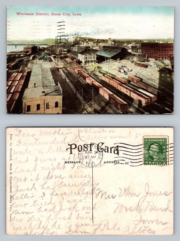 Sioux City IA-Iowa Wholesale District Rail Yards Industry Vintage c1913 Postcard