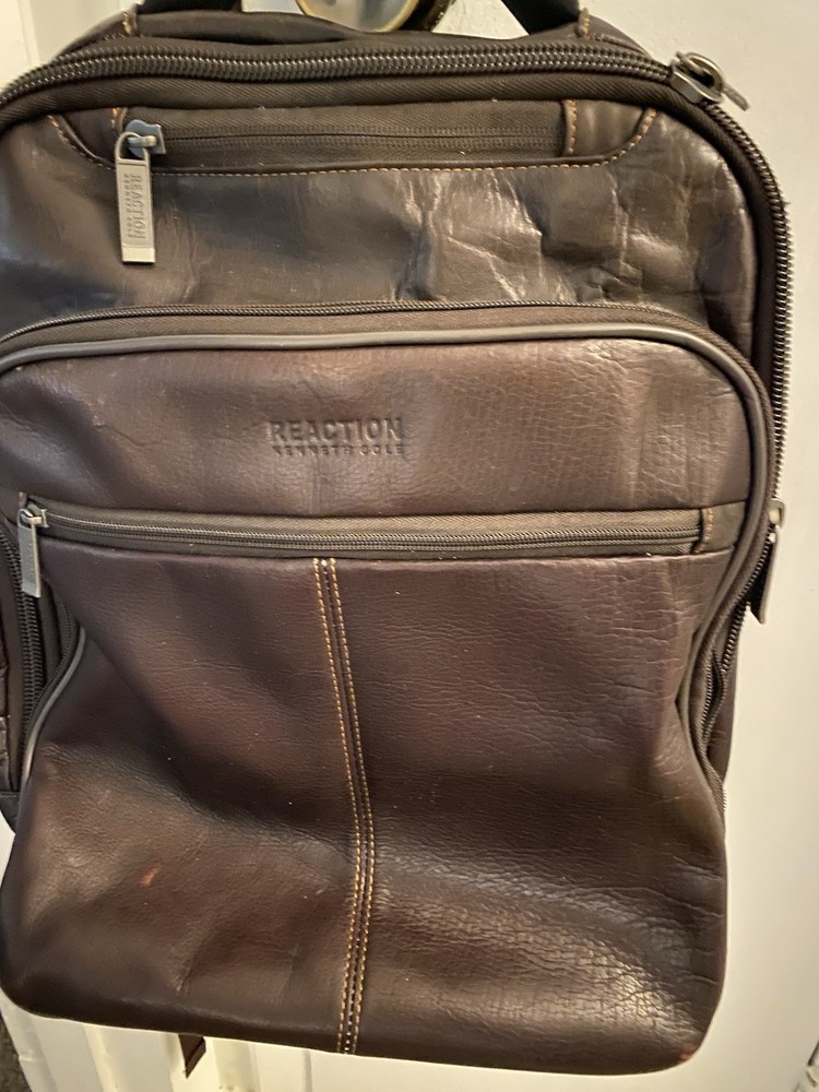Kenneth Cole Mens Medium Brown Leather Laptop Backpack