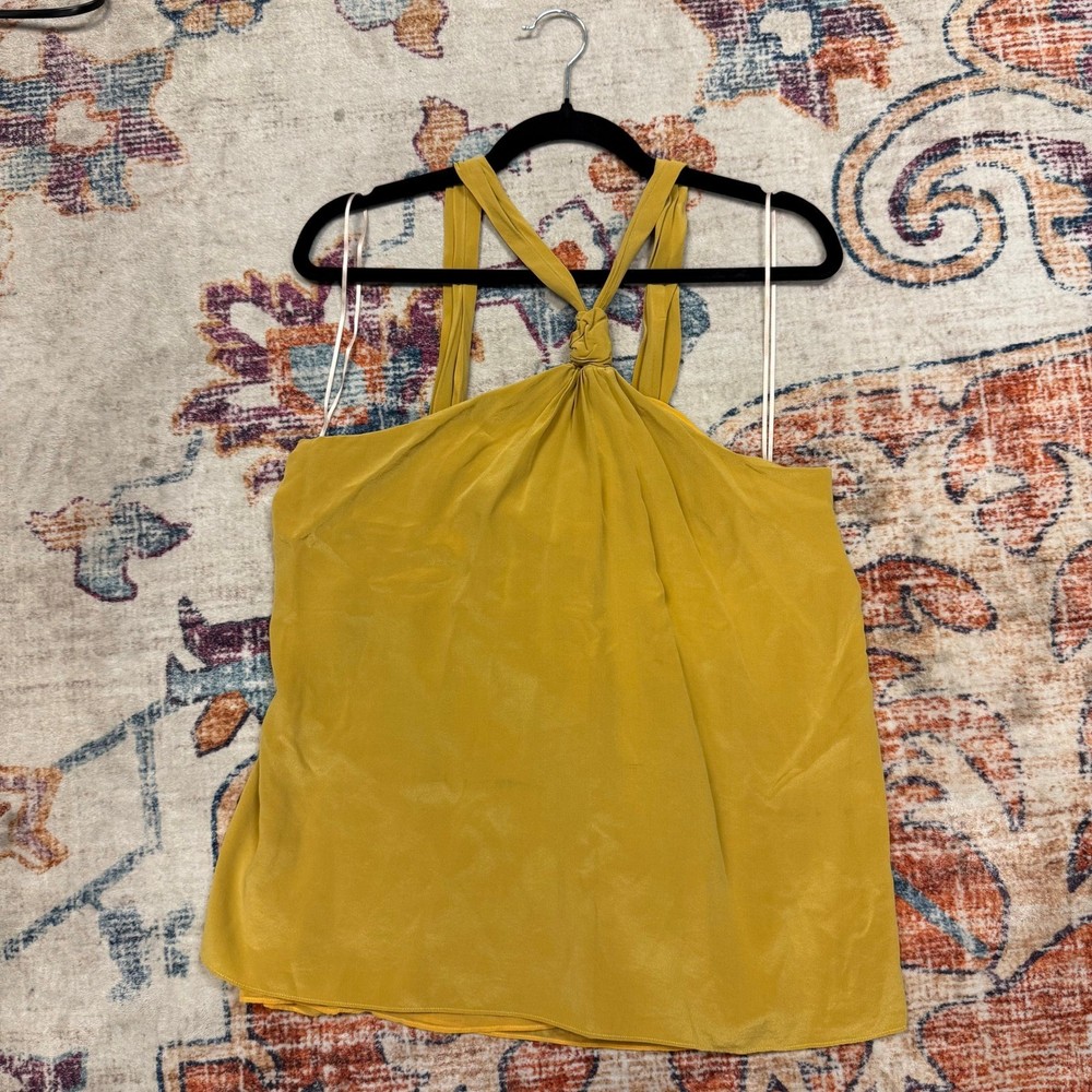 Trina Turk Women's Yellow Silk Halter Neck Tie Back Tank Top Size L