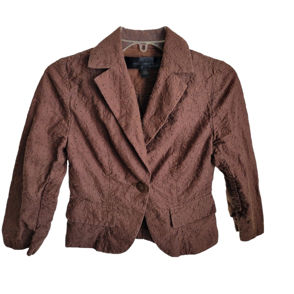Apostrophe Women's Jacket Size 2 Color Brown Single button front Pinhole design