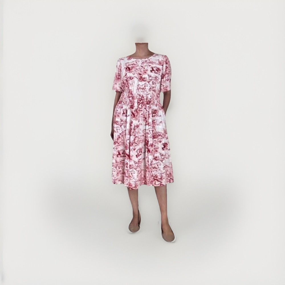 Red toile dress animal print