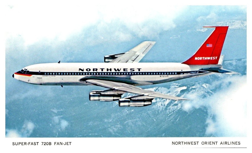 1960s Northwest Airlines Boeing 720B Fan Jet Vintage Postcard