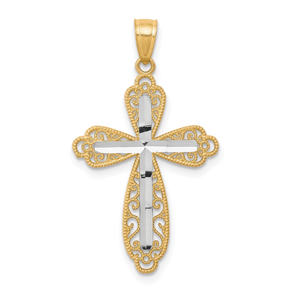 Avariah Solid 10K Yellow Gold w/ Rhodium Diamond-Cut Cross Pendant - 30mm