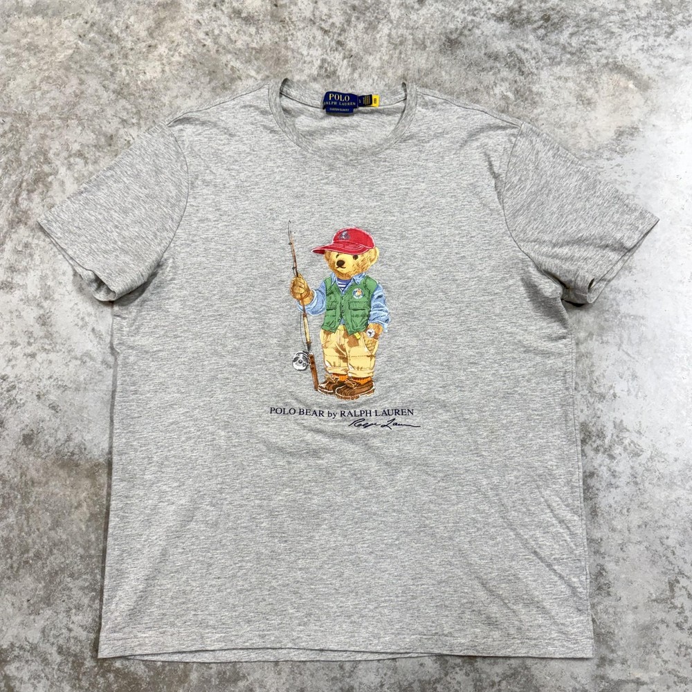 Polo Ralph Lauren Polo Bear Shirt Mens Large Gray Fishing Graphic Tee Crewneck