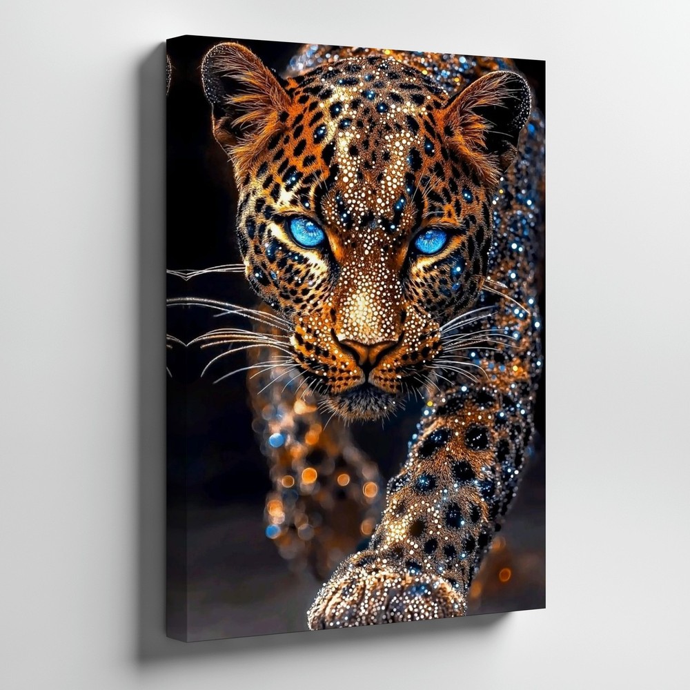 Leopard With Blue Eyes Wildlife Canvas Wall Art Jungle Panther Animal Print