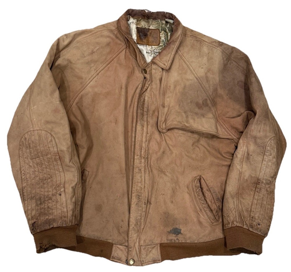 Vintage Marlboro Adventure Team Jacket Men’s XL Brown Leather Bomber Distressed