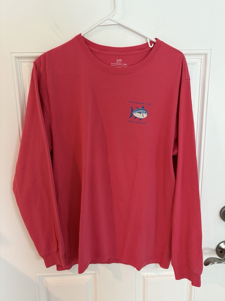 Southern Tide Skipjack Men's Long Sleeve T Shirt - Size Large Coral
