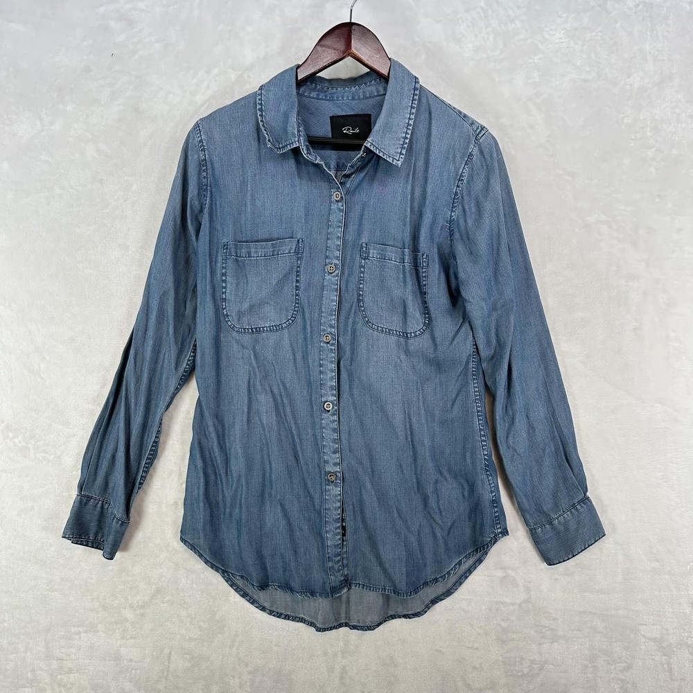Rails Shirt Womens S Blue Tencel Chambray Button Front Soft Two Pocket Top