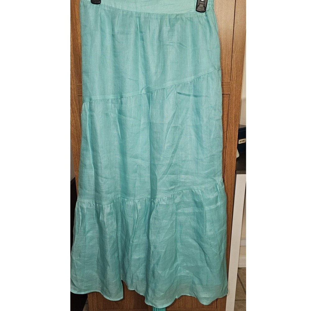Bardot Turquoise Linen Tiered Maxi Skirt Size 6 Medium Boho Coastal Summer Chic